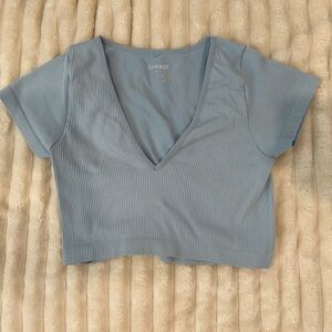 Garage light blue short sleeve shirt cropped
